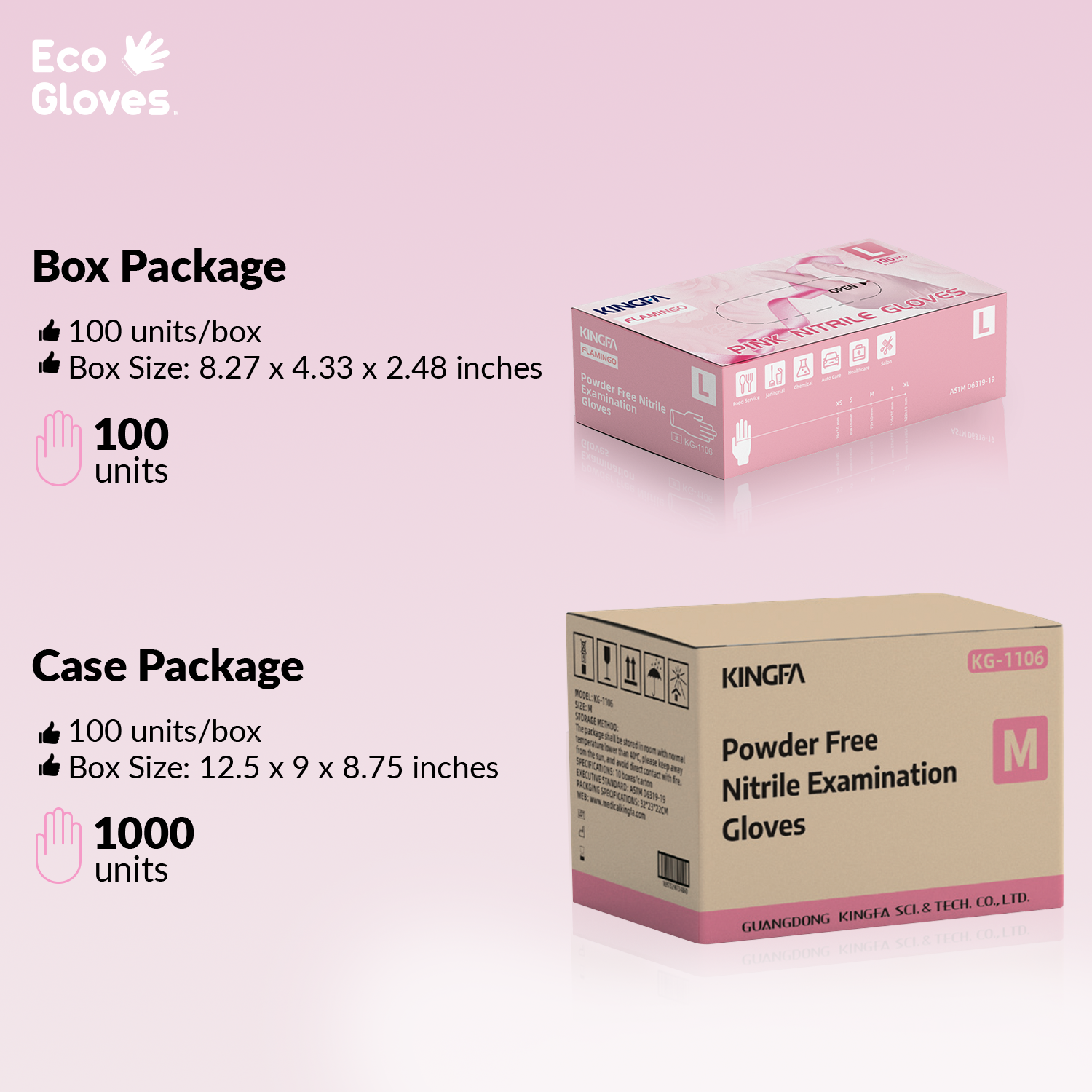 Kingfa Pink Nitrile Disposable Gloves (3.5 mil) 100 Gloves/Box - 100% Recyclable