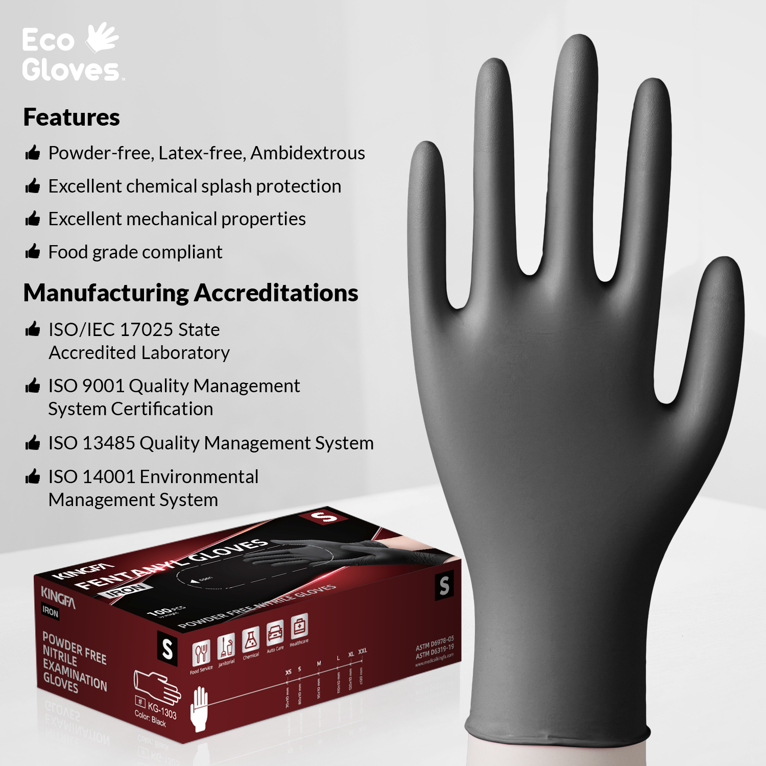 Kingfa Black Nitrile Disposable Gloves (5 mil) 1,000 Gloves - 100% Recyclable