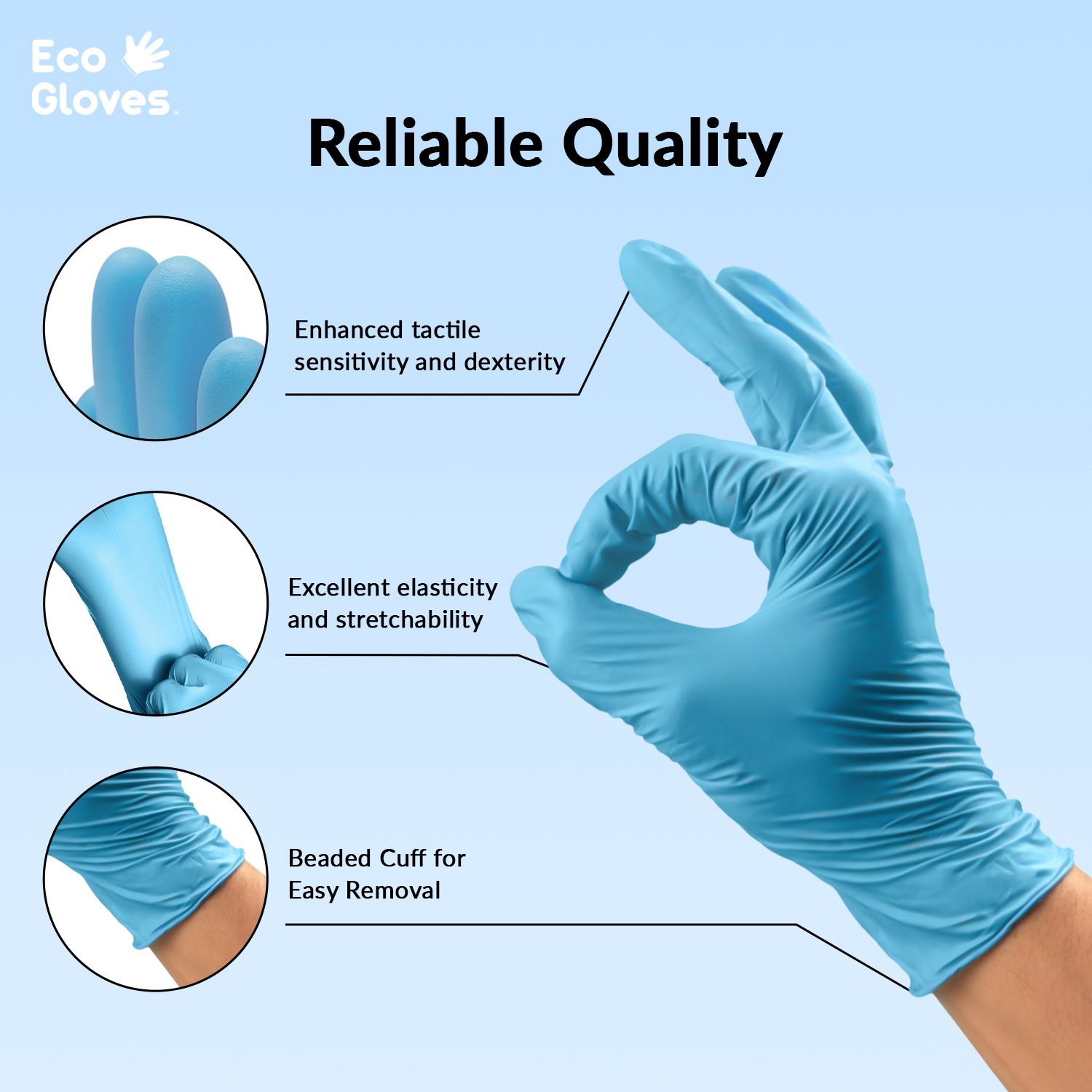Kingfa Blue Nitrile Disposable Gloves (3.5 mil) 100 Gloves/Box - 100% Recyclable
