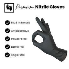 Load image into Gallery viewer, Black, Nitrile Disposable Gloves, 5 mil (100 gloves/box) - 100% Recyclable - $8.73/Box
