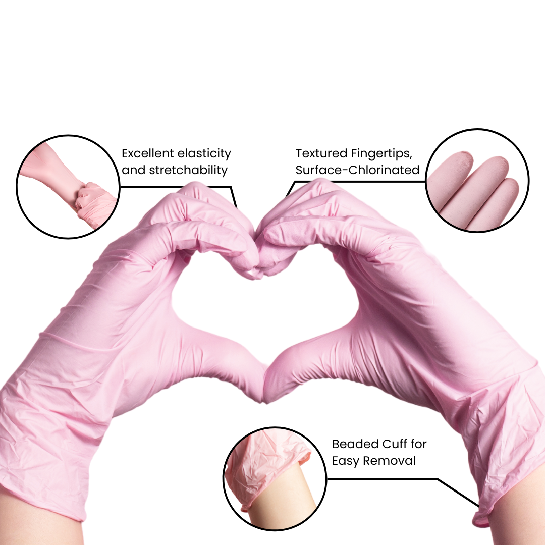 Pink Nitrile Exam Gloves (4 Mil) Powder Free, Latex Free, 1,000 Gloves - 100% Recyclable