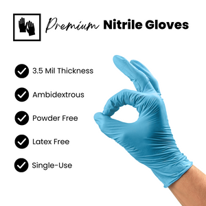 Blue, Nitrile Disposable Gloves 3.5 mil (Case of 1,000) - 100% Recyclable - SAMPLES