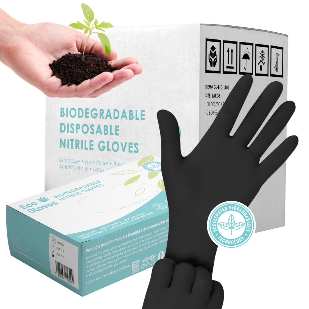 Biodegradable Nitrile Gloves (4.0 Mil) - BLACK (Case of 10 Boxes)