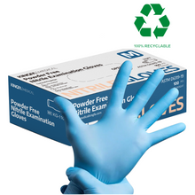 Load image into Gallery viewer, Blue Nitrile Disposable Gloves (3.5 mil) 100 Gloves/Box - 100% Recyclable
