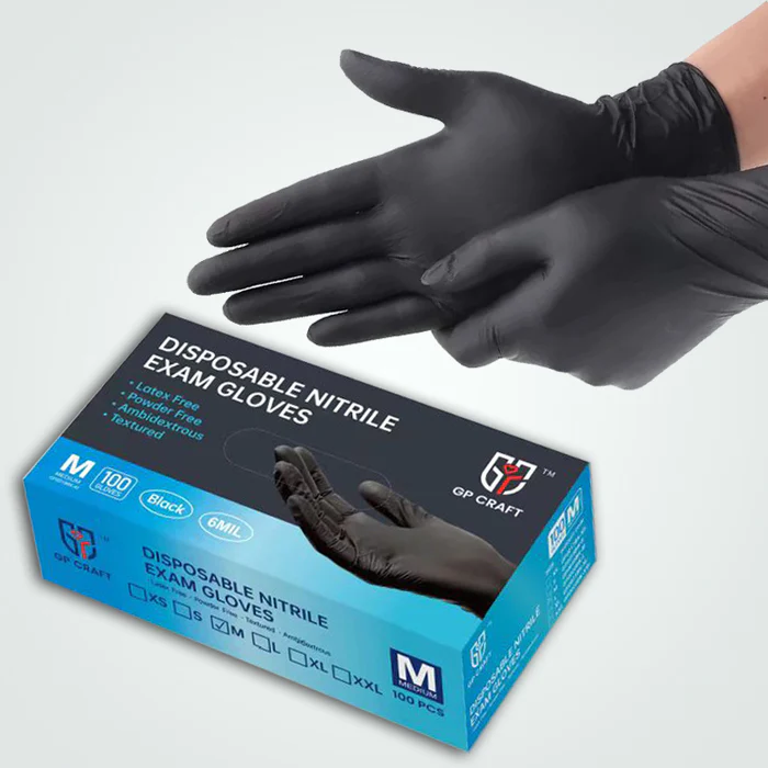 Disposable Nitrile Exam Gloves 6 Mil - BLACK (1,000 Gloves/Case) | GP63