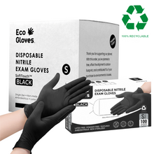 Load image into Gallery viewer, Eco Gloves BLACK Disposable Nitrile Exam Gloves (5 mil) Powder Free, Latex Free, 1,000 Gloves - 100% Recyclable
