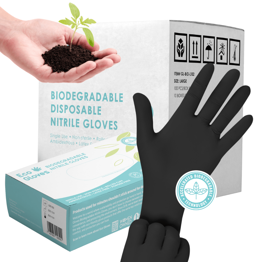 Biodegradable Nitrile Gloves 4 Mil - Black (1,000 Gloves/Case) Eco Gloves - Eco Gloves