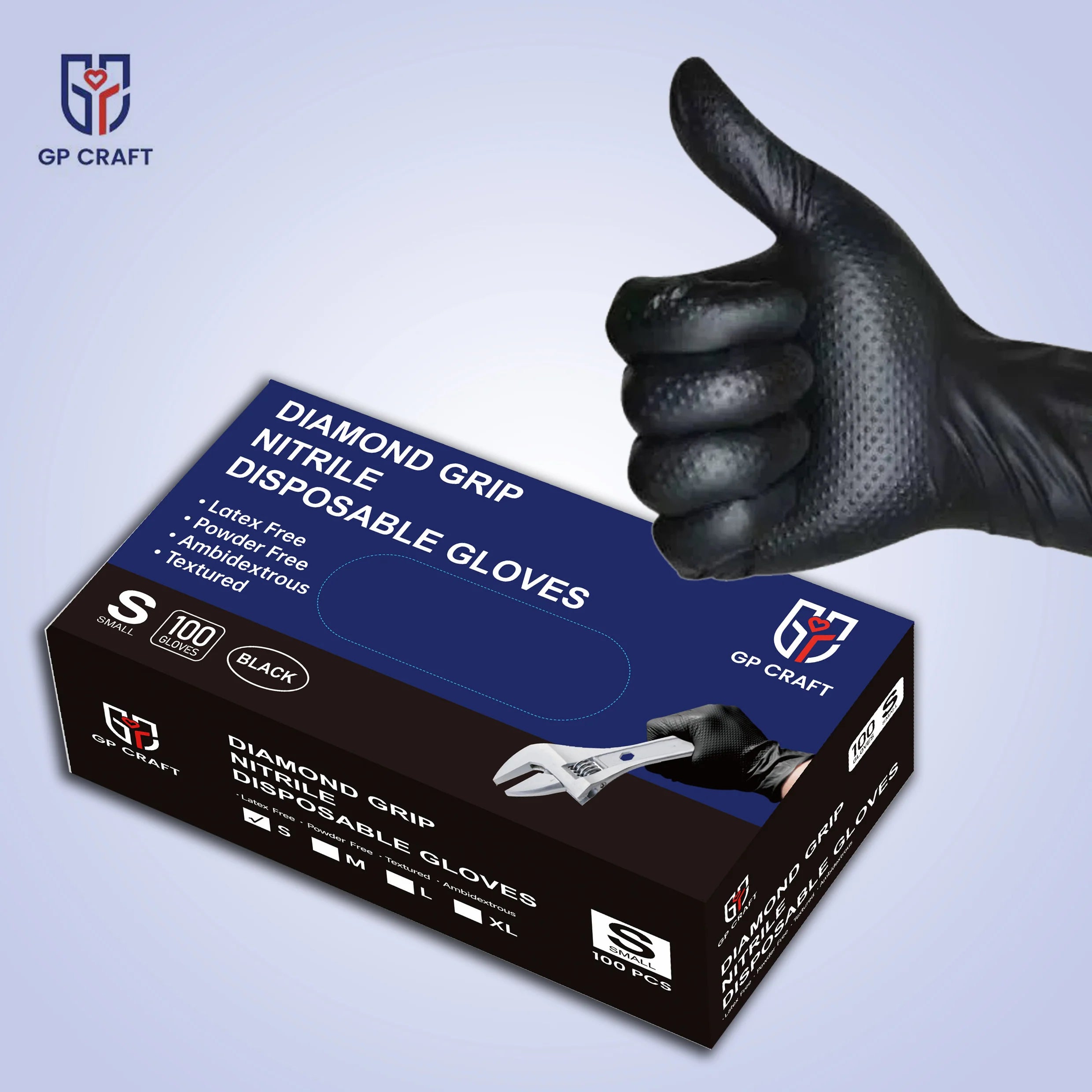 Diamond Grip Nitrile Disposable Gloves, 8 Mil - BLACK (1,000 Gloves/Case) | GP66