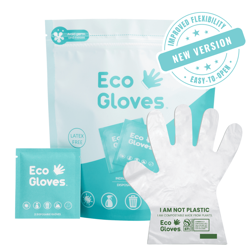 Individually Wrapped Compostable Disposable Gloves - Clear (24 Packets/Bag) | Eco Gloves - Eco Gloves