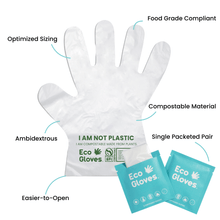 Load image into Gallery viewer, Individually Wrapped Compostable Disposable Gloves - Clear (24 Packets/Bag) | Eco Gloves - Eco Gloves
