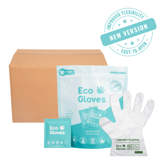 Individually Wrapped Compostable Disposable Gloves - Clear (Case of 50 Bags) | Eco Gloves - Eco Gloves