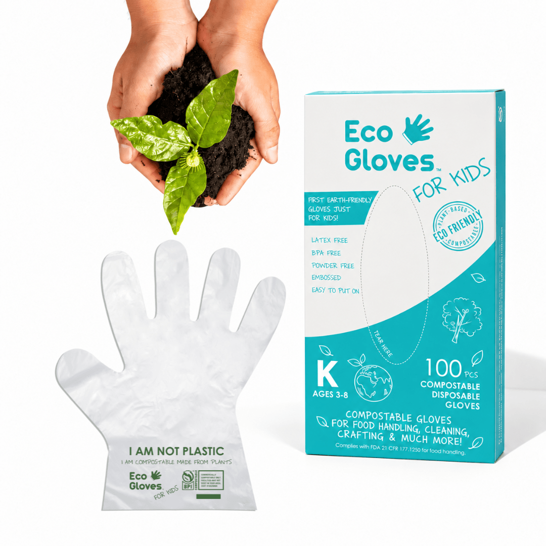 Kids Youth-Size Compostable Disposable Gloves - Clear (100 gloves/box) - Eco Gloves
