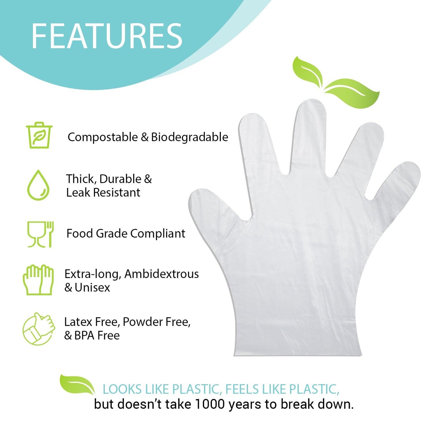Kids Youth - Size Compostable Disposable Gloves - Clear (100 gloves/box) - Eco Gloves