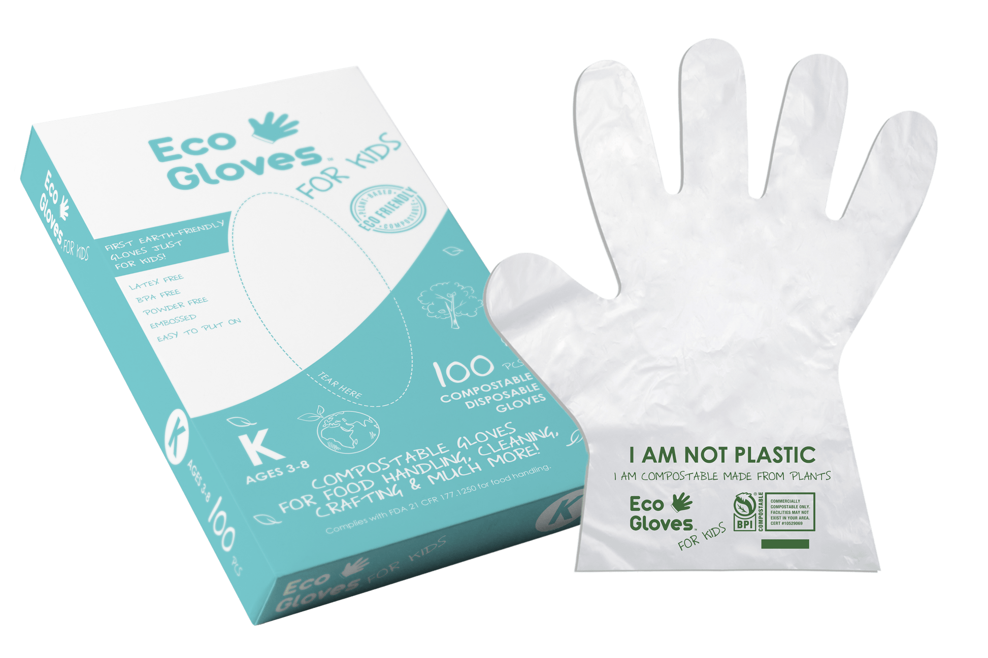 Kids Youth - Size Compostable Disposable Gloves - Clear (100 gloves/box) - Eco Gloves