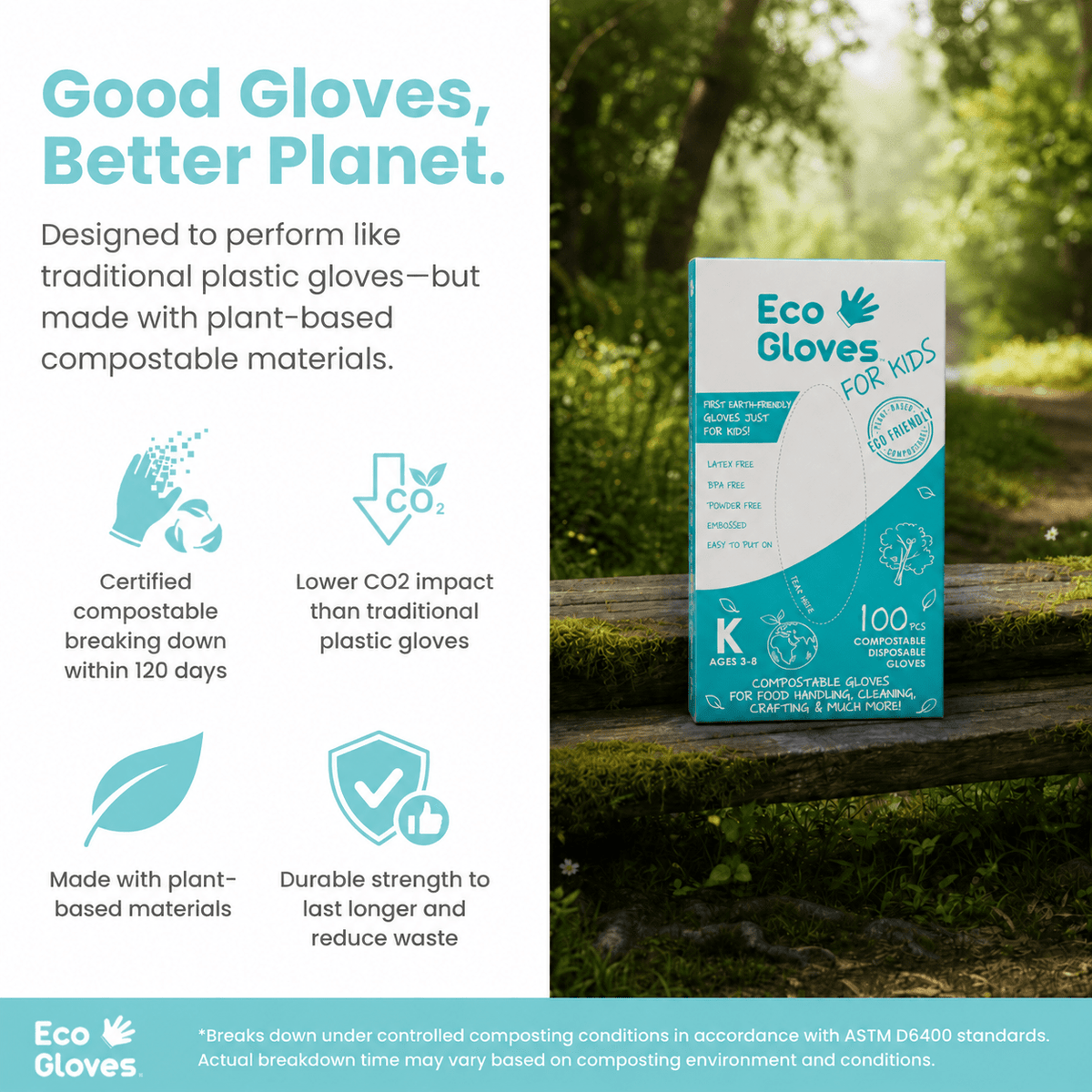 Kids Youth-Size Compostable Disposable Gloves - Clear (100 gloves/box) - Eco Gloves