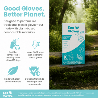 Kids Youth-Size Compostable Disposable Gloves - Clear (100 gloves/box) - Eco Gloves