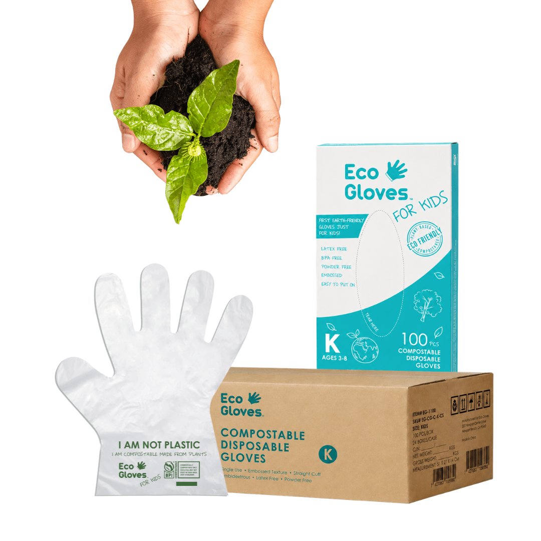 Kids Youth-Size Compostable Disposable Gloves - Clear (2,400 Gloves/Case) - Eco Gloves