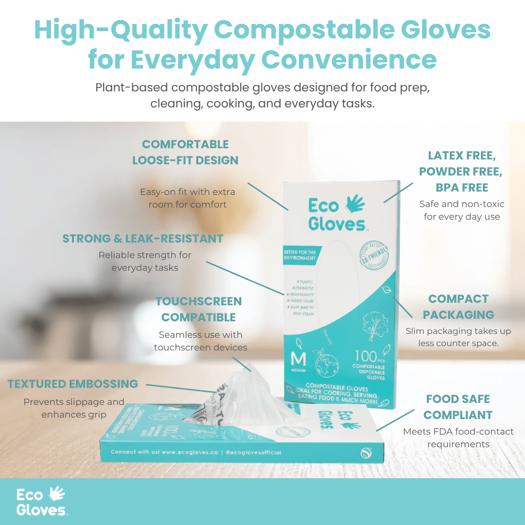 Kids Youth - Size Compostable Disposable Gloves - Clear (2,400 Gloves/Case) - Eco Gloves