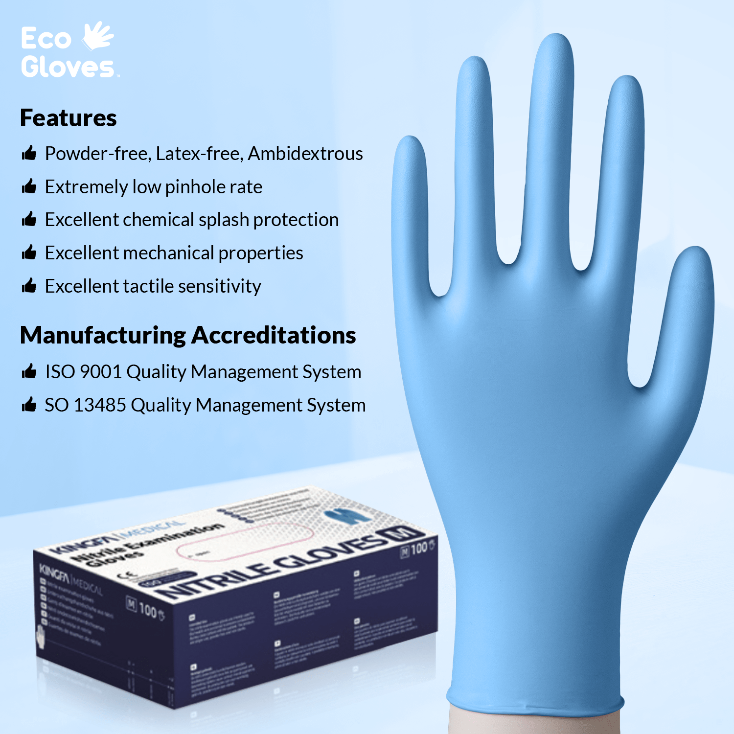 Nitrile Exam Gloves 3.5 Mil - Blue (100 Gloves/Box) - Eco Gloves