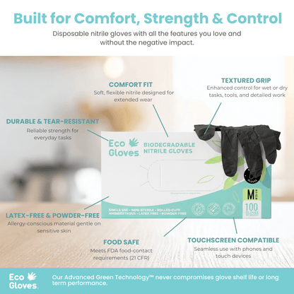SAMPLES of Biodegradable Nitrile Gloves 4 Mil - Black | Eco Gloves - Eco Gloves